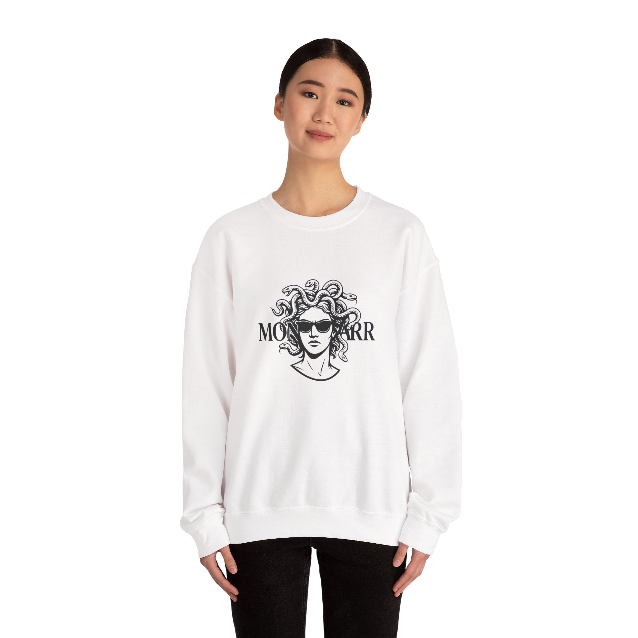 Medusa Sunglasses Sweatshirt – Retro Mythology Crewneck