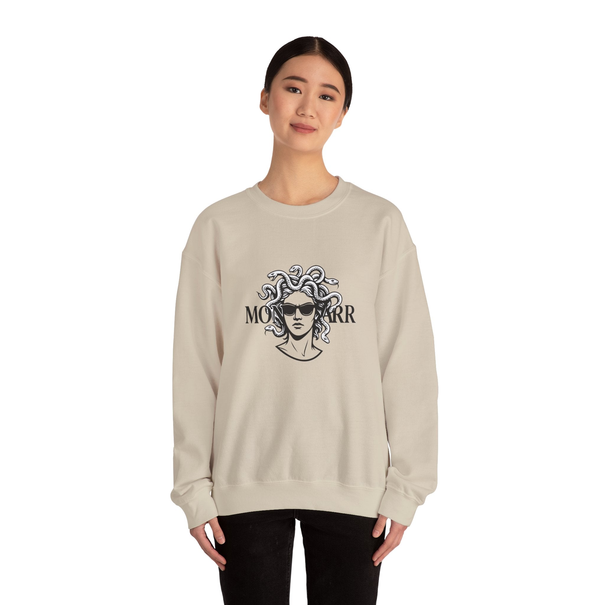 Medusa Sunglasses Sweatshirt – Retro Mythology Crewneck